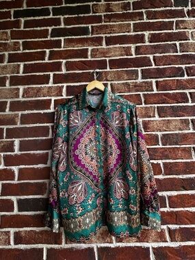 Zara Teal Paisley Floral Button-Up Shirt